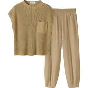 imageANRABESS Womens Two Piece Outfits Knit Sweater Vest Crop Top Pants Lounge Matching Tracksuit Sweatsuit Travel Clothes SetsBrown