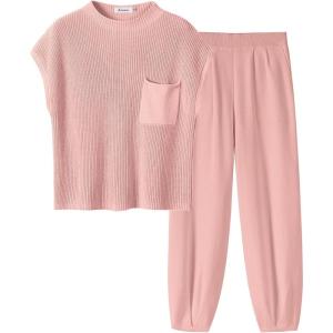 imageANRABESS Womens Two Piece Outfits Knit Sweater Vest Crop Top Pants Lounge Matching Tracksuit Sweatsuit Travel Clothes SetsPink