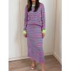 imageANRABESS 2 Piece Skirts Sets For Women Fall Fashion 2025 Striped Sweater Midi Dress Knit Lounge Travel Outfits Winter ClothesPink Green