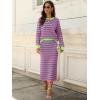 imageANRABESS 2 Piece Skirts Sets For Women Fall Fashion 2025 Striped Sweater Midi Dress Knit Lounge Travel Outfits Winter ClothesPink Green