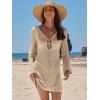 imageANRABESS Beach Cover Ups for Women Crochet Swimsuit Bathing Suit Swimwear Bikini Mesh Knit Dress 2025 Summer Vacation OutfitsBeige