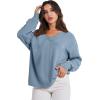 imageANRABESS Oversized Long Sleeve Shirts for Women Off the Shoulder Sweatshirt Loose V Neck Tunic Tops High Low Sweater 2025Blue