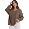 imageANRABESS Oversized Long Sleeve Shirts for Women Off the Shoulder Sweatshirt Loose V Neck Tunic Tops High Low Sweater 2025Brown