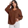imageANRABESS Oversized Long Sleeve Shirts for Women Off the Shoulder Sweatshirt Loose V Neck Tunic Tops High Low Sweater 2025Caramel