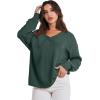 imageANRABESS Oversized Long Sleeve Shirts for Women Off the Shoulder Sweatshirt Loose V Neck Tunic Tops High Low Sweater 2025Dark Green