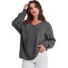 imageANRABESS Oversized Long Sleeve Shirts for Women Off the Shoulder Sweatshirt Loose V Neck Tunic Tops High Low Sweater 2025Dark Grey