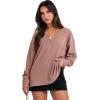 imageANRABESS Oversized Long Sleeve Shirts for Women Off the Shoulder Sweatshirt Loose V Neck Tunic Tops High Low Sweater 2025Deep Apricot