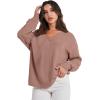 imageANRABESS Oversized Long Sleeve Shirts for Women Off the Shoulder Sweatshirt Loose V Neck Tunic Tops High Low Sweater 2025Deep Apricot