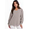 imageANRABESS Oversized Long Sleeve Shirts for Women Off the Shoulder Sweatshirt Loose V Neck Tunic Tops High Low Sweater 2025Grey Apricot