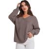 imageANRABESS Oversized Long Sleeve Shirts for Women Off the Shoulder Sweatshirt Loose V Neck Tunic Tops High Low Sweater 2025Light Brown
