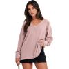 imageANRABESS Oversized Long Sleeve Shirts for Women Off the Shoulder Sweatshirt Loose V Neck Tunic Tops High Low Sweater 2025Pink