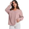 imageANRABESS Oversized Long Sleeve Shirts for Women Off the Shoulder Sweatshirt Loose V Neck Tunic Tops High Low Sweater 2025Pink