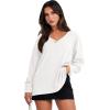 imageANRABESS Oversized Long Sleeve Shirts for Women Off the Shoulder Sweatshirt Loose V Neck Tunic Tops High Low Sweater 2025White