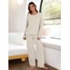 imageANRABESS Women 2 Piece Lounge Pajamas Sets Casual Ribbed Knit Long Sleeve Top Pants Matching Set 2025 Fall Outfits ClothesBeige