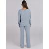 imageANRABESS Women 2 Piece Lounge Pajamas Sets Casual Ribbed Knit Long Sleeve Top Pants Matching Set 2025 Fall Outfits ClothesBlue