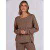 imageANRABESS Women 2 Piece Lounge Pajamas Sets Casual Ribbed Knit Long Sleeve Top Pants Matching Set 2025 Fall Outfits ClothesBrown