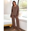 imageANRABESS Women 2 Piece Lounge Pajamas Sets Casual Ribbed Knit Long Sleeve Top Pants Matching Set 2025 Fall Outfits ClothesBrown