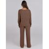 imageANRABESS Women 2 Piece Lounge Pajamas Sets Casual Ribbed Knit Long Sleeve Top Pants Matching Set 2025 Fall Outfits ClothesBrown