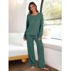 imageANRABESS Women 2 Piece Lounge Pajamas Sets Casual Ribbed Knit Long Sleeve Top Pants Matching Set 2025 Fall Outfits ClothesGreen