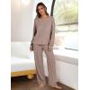imageANRABESS Women 2 Piece Lounge Pajamas Sets Casual Ribbed Knit Long Sleeve Top Pants Matching Set 2025 Fall Outfits ClothesKhaki