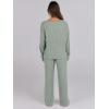 imageANRABESS Women 2 Piece Lounge Pajamas Sets Casual Ribbed Knit Long Sleeve Top Pants Matching Set 2025 Fall Outfits ClothesLight Green