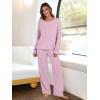 imageANRABESS Women 2 Piece Lounge Pajamas Sets Casual Ribbed Knit Long Sleeve Top Pants Matching Set 2025 Fall Outfits ClothesPink