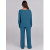 imageANRABESS Women 2 Piece Lounge Pajamas Sets Casual Ribbed Knit Long Sleeve Top Pants Matching Set 2025 Fall Outfits ClothesTeal