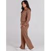imageANRABESS Women 2 Piece Outfits 2025 Fall Fashion Airport Wide Leg Pants Lounge Set Leisure Travel Vacation Clothes SweatsuitsBurnt Brown