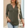 imageANRABESS Women 34 Length Sleeve Henley Tops V Neck Business Casual Work T Shirts Cute Travel Shirts 2025 Fall Trendy OutfitsArmy Green