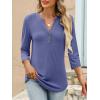 imageANRABESS Women 34 Length Sleeve Henley Tops V Neck Business Casual Work T Shirts Cute Travel Shirts 2025 Fall Trendy OutfitsBlue Gray