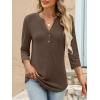 imageANRABESS Women 34 Length Sleeve Henley Tops V Neck Business Casual Work T Shirts Cute Travel Shirts 2025 Fall Trendy OutfitsCoffee