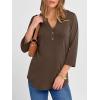 imageANRABESS Women 34 Length Sleeve Henley Tops V Neck Business Casual Work T Shirts Cute Travel Shirts 2025 Fall Trendy OutfitsCoffee