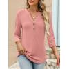 imageANRABESS Women 34 Length Sleeve Henley Tops V Neck Business Casual Work T Shirts Cute Travel Shirts 2025 Fall Trendy OutfitsCoral