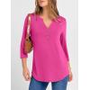 imageANRABESS Women 34 Length Sleeve Henley Tops V Neck Business Casual Work T Shirts Cute Travel Shirts 2025 Fall Trendy OutfitsHot Pink
