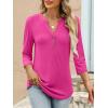 imageANRABESS Women 34 Length Sleeve Henley Tops V Neck Business Casual Work T Shirts Cute Travel Shirts 2025 Fall Trendy OutfitsHot Pink