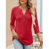 imageANRABESS Women 34 Length Sleeve Henley Tops V Neck Business Casual Work T Shirts Cute Travel Shirts 2025 Fall Trendy OutfitsRed