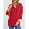 imageANRABESS Women 34 Length Sleeve Henley Tops V Neck Business Casual Work T Shirts Cute Travel Shirts 2025 Fall Trendy OutfitsRed