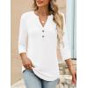 imageANRABESS Women 34 Length Sleeve Henley Tops V Neck Business Casual Work T Shirts Cute Travel Shirts 2025 Fall Trendy OutfitsWhite