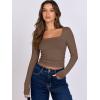 imageANRABESS Women Double Lined Long Sleeve Crop Tops Shirts Square Neck Tight Fitted Going Out TShirt Basic Tee Outfits 2025Brown