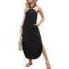 imageANRABESS Women Summer Halter Neck Sundress Sleeveless Split Side Casual Beach Travel Vacation Maxi Long Dress with PocketsBlack