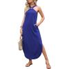 imageANRABESS Women Summer Halter Neck Sundress Sleeveless Split Side Casual Beach Travel Vacation Maxi Long Dress with PocketsBlue