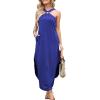 imageANRABESS Women Summer Halter Neck Sundress Sleeveless Split Side Casual Beach Travel Vacation Maxi Long Dress with PocketsBlue
