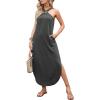 imageANRABESS Women Summer Halter Neck Sundress Sleeveless Split Side Casual Beach Travel Vacation Maxi Long Dress with PocketsGrey Black