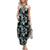 imageANRABESS Women Summer Halter Neck Sundress Sleeveless Split Side Casual Beach Travel Vacation Maxi Long Dress with PocketsLeaf Printed