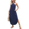 imageANRABESS Women Summer Halter Neck Sundress Sleeveless Split Side Casual Beach Travel Vacation Maxi Long Dress with PocketsNavy Blue