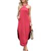imageANRABESS Women Summer Halter Neck Sundress Sleeveless Split Side Casual Beach Travel Vacation Maxi Long Dress with PocketsPeach