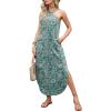 imageANRABESS Women Summer Halter Neck Sundress Sleeveless Split Side Casual Beach Travel Vacation Maxi Long Dress with PocketsPrint Green