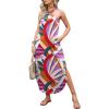 imageANRABESS Women Summer Halter Neck Sundress Sleeveless Split Side Casual Beach Travel Vacation Maxi Long Dress with PocketsPrint Rainbow