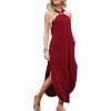 imageANRABESS Women Summer Halter Neck Sundress Sleeveless Split Side Casual Beach Travel Vacation Maxi Long Dress with PocketsWine Red