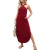 imageANRABESS Women Summer Halter Neck Sundress Sleeveless Split Side Casual Beach Travel Vacation Maxi Long Dress with PocketsWine Red